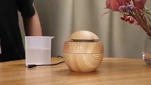 Máy Xông Tinh Dầu Tròn Sang Trọng 130ML Máy Khuếch Tán Tinh Dầu Vân Gỗ Khử Mùi Thoải Mái