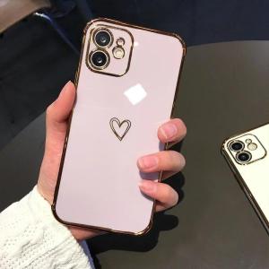 Cute Love Heart Gold Plating Soft TPU Cover for iPhone 17 16 15 11 12 13 Pro Max 14 16 Plus X Xs 17 Air Airbag Shockproof Case
