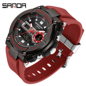 SANDA Fashion Mens Digital Quartz Dual Display Watch 50M Waterproof Outdoors Sports Complete Calendar Chrono Men Watches