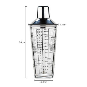 SUBURB 450/600ml 3 Section Detachable Cocktail Shaker Glass Shaker Stainless Steel Glass Body with Scale Milk Tea Shaker Juice Drink Shaker Multifunctional Shake Cup Mixer Set Bar Tools