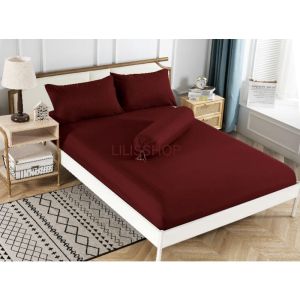 Plain Fitted Bedsheet Set with Pillow case and Bolster case 890TC