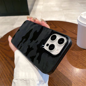 Luxury Camouflage Leather Cooling Frame Phone Case For iPhone 16 15 14 13 12 Pro Max 11 Plating Shockproof Protective Back Cover