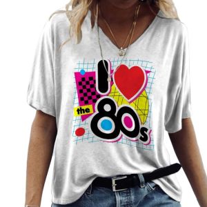 [Local Stock] ZEEMIN Summer Love 80s 3D Print T-shirt Women Streetwear Casual T Shirts Y2k Tops Woman Harajuku V-Neck Tees Oversized Clothing