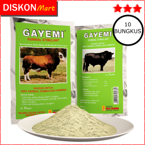 Gayemi 10 Sachet Obat Jamu Penggemuk Sapi Kambing Domba Kuda Kerbau Suplemen Vitamin Hewan Ternak Gemuk Kuat Sehat