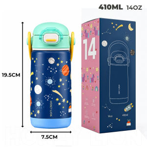 HoneyLion - Kids Insulated Water Bottle 410ml SUS 304 Stainless Steel Anti Scald Pressure Release Lid Straw Tumbler for Girls