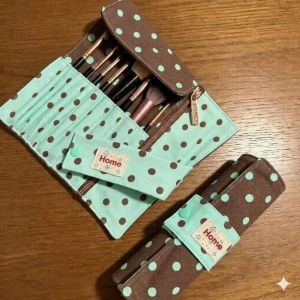 NIFINE Canvas Túi đựng đồ trang điểm Chấm bi 10 Khe Cắm Túi đựng cọ trang điểm Dễ thương Dung lượng lớn Túi đựng dụng cụ trang điểm Cọ trang điểm bút v.v.
