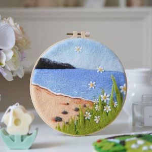 SDOYUNO Wool Painting And Embroidery Frame Kit  Seascapemodern Diy Felt Crafts Set Felt Needle Personalized Gift