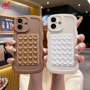 Fixing Suction Cup Curly Wave Case for iPhone 17 16 15 11 12 14 13 Pro Max 17 Air 16 e Xs Max Xr Soft Silicon Fixed Pad Cover