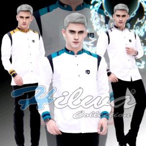 Baju Koko Hadroh Motif Tanduk Rusa Seragam Azzahir Syubanul Muslimin Kemeja Pria Lengan Panjang HILWA ORIGINAL