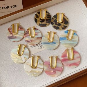 DRESSPLUS Vintage Acetate Hoop Earrings Acetic Acid Trendy Geometric Earrings Simple Gold Leopard Print Earrings Women