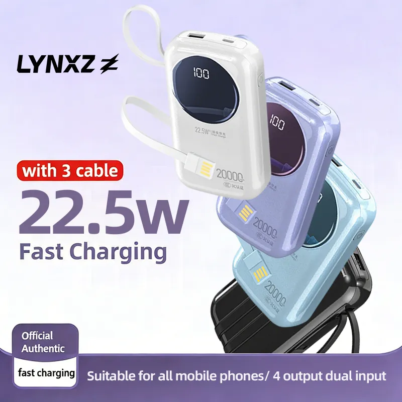 LYNXZ,R37C 3C certification 20000mAhPower bank, built-in cable, 22.5W Max super fast charging, digital LED display, portable power bank