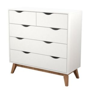 Panelbond 4 Drawer Bedroom Dresser 39.5 Inch High White Drawer Dresser Nightstand with Solid Wood Legs and Hidden Handles for Hallway Living Room