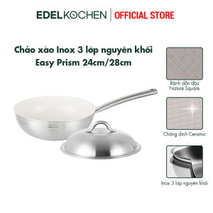 Chảo xào inox 3 lớp nguyên khối chống dính ceramic Edelkochen Easy Prism Collection 24/28cm – Màu Cream