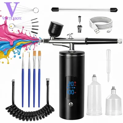 All tool store-Air Compressor with Airbrush Kit 30 PSI High-Pressure Cordless Airbrush 6000mAh Rechargeable for Painting Models