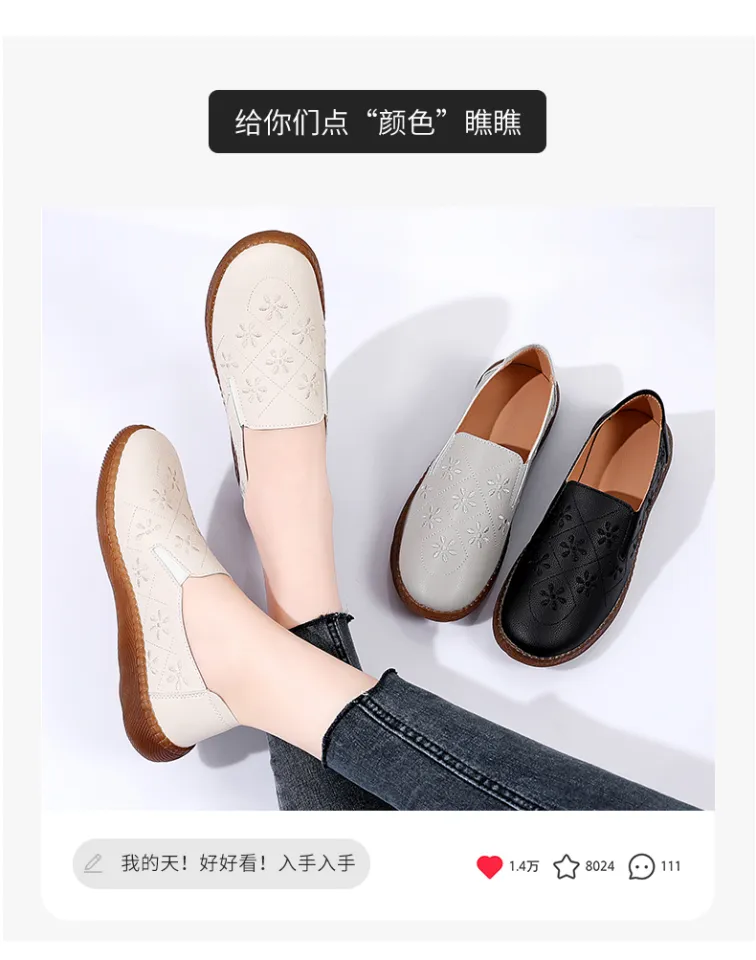 VIWANA Women White Flat Shoes Plus Size 35-42 Genuine Leather