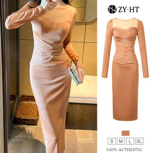 ZYHT(ล้างสต๊อก ใช้คูปอง299บาทขึ้นไป)เดรสผู้หญิง เดรสสีส้ม เดรสแขนยาว เดรสเงางาม เดรสไฮโซ เดรสออกงาน ชุดราตรี เดรสฝรั่งเศส EraVogue 10867