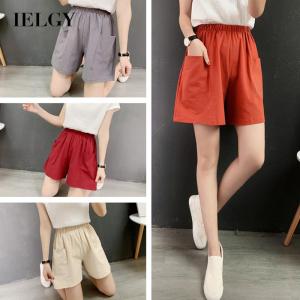 IELGY cotton and linen shorts women Korean style loose and thin high waist pockets
