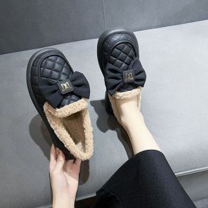 IELGY Womens 2024 winter plus cashmere beanie shoes new slip-on loafers warm cotton shoes casual