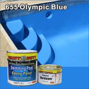 655 OLYMPIC BLUE SWIMMING POOL EPOXY PAINT ( 1L ) Heavy Duty • 2-Part Epoxy Acrylic Waterproof Coating • Kolam Renang