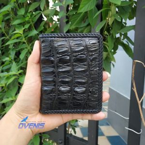 [FREE SHIP] VÍ BÓP DA CÁ SẤU DÁNG ĐỨNG 2 MẶT ĐAN VIỀN MADE BY OVENIS