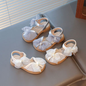 2025 Mesh Peep-toe Princess Shoes Girls Sandals with Tulle Butterfly-knot Summer Evening Wedding Party Bridesmaid Sandals I05292