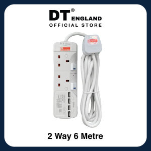 DT England 6M Extension Socket Cord With 4 USB Approved Surge Protection Safety Mark ( 6 Metre ) 2 / 3 / 4 / 5 / 6 Way