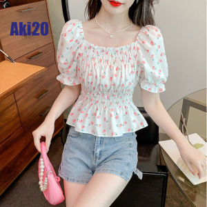 Aki20เสื้อสำหรับผู้หญิง2024การออกแบบใหม่สไตล์เกาหลีทุกการแข่งขันเสื้อชีฟองพัฟแขนดอกไม้เสื้อด้านบนผู้หญิงแฟชั่น2024 Baju Perempuan Murah Cantikเสื้อแฟชั่นผญ2024เสื้อครอปเสื้อยืด ผญสวย ๆ