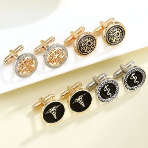 1Pair New Classic Round Black Background Retro Patterned Cufflinks French Domineering Shirt Suit Cuff Links Accessories