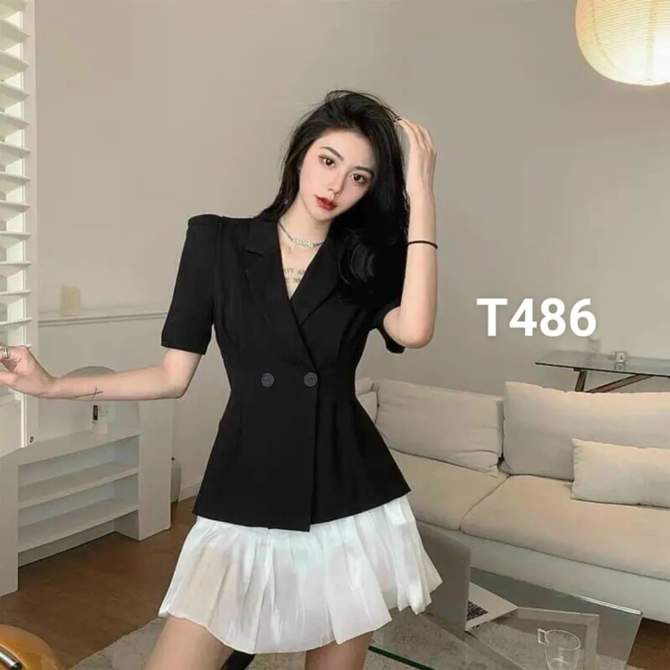 VB24 Bộ vest nữ và chân váy công sở màu đen classic