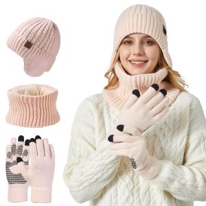 ANANAA 3Pcs/set Soft Beanie Hat Scarf Knitted Warm Fleece Lining Scarves Winter Outdoor Touch Screen Gloves for Men Women