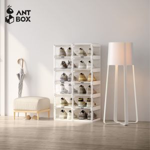 ANTBOX Rak Sepatu Susun Serbaguna Clear White 12 Pasang Rak Sepatu Susun Minimalis Anti Debu