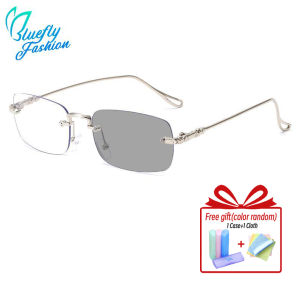 Anti Radiation Photochromic glasses For Women Men Blue Light Blocking Rimless Rectangle Eyewear