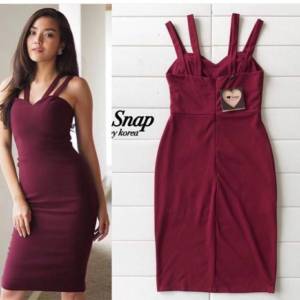 dandelia / DRESS MEGHAN 380 (nz) / dress wanita / dress scuba / bodydress / midi dress / dress simple / simply dress / party dress / dress satu tali / fashion wanita