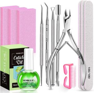 MORGLES Nail Files and Buffers Nail Prep Kit with Emery Boards    Cuticle Remover Tools Aloe Vera Cuticle Oil for Mani and Pedi Shine Kit