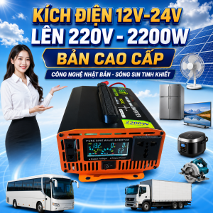 Kích Điện SMART TECH 2200W Sóng Sin Tinh Khiết Đổi Nguồn 12V 24V Sang 220V Chạy Tủ Lạnh Quạt Nồi Cơm