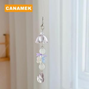 【CANAMEK】 Elegant Wind Chime Flower Handmade Beaded Keychain Lovely Fox Mobile Phone Chain Lanyard Bag Pendant Friend Birthday Gift