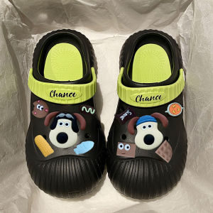 PiShops มาแรง รองเท้าแตะหัวโตผญมีตัวการ์ตูนติดลายน้องหมาสีขาว รองเท้าแตะแฟชั่นพื้นหนาเบามีสายรัดส้น รองเท้าแตะผญพื้นนุ่มสวมใส่สบาย