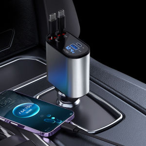 Fast charging car charger 100W super fast charging car charger with built-in retractable cable