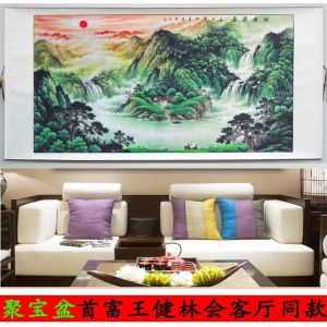 🔥品质 精选🔥☾▲ 古画 风水靠山聚宝盆鸿运当头国画山水画招财办公室字画挂画客厅装饰画