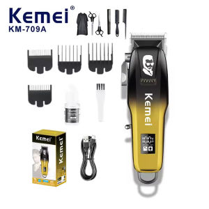 KEMEI KM-709A Rechargeable Hair Trimmer Electric Hair Clipper USB Professional Barber Cutting Razor LCD Display Shaver Machine