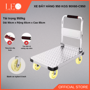 Xe Đẩy Hàng LEO 90x60 – Tải Trọng 950kg – Bánh Xe Nhựa PP – Khung Thép Cán Nguội – Gập Gọn