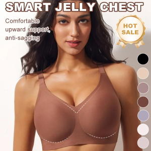 Anti-Sagging Jelly Soft Support Seamless Sports Bra for Women Thin Style Large Chest Small Gathered Adjustable Fixed Cup果冻条文胸