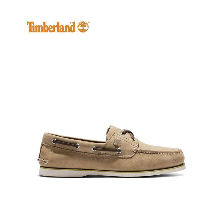 Timberland Men s Classic Leather Boat Shoes Wide Light Brown Nubuck Lazada