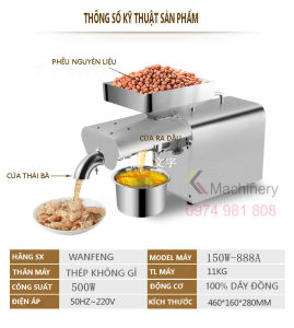 Máy ép dầu mini dùng cho gia đình GD-09/888A chuyên ép dầu thực vật như: lạc đậu nành mè v.v… năng suất 3 – 6 kg dầu/giờ