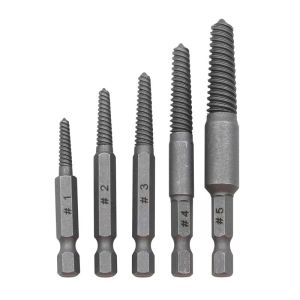 TIHOLE 5Pcs/SET Screw Extractor Kit Damaged Screws Damaged Removal Tool stripped Screw Extractor loose screw remover Drill Bits Easy Out Guide Broken Damaged Bolt Remover pembuka skru patah 断头螺丝 断丝取出器