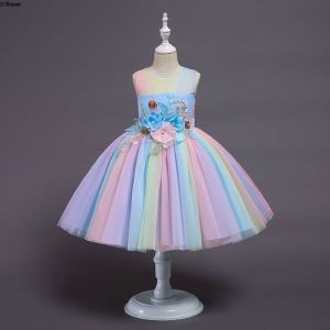 🍁 พร้อมส่ง🇨🇷 ชุดราตรีเด็ก ชุดออกงานเด็กหญิง สีรุ้ง สไตล์เจ้าหญิง no.u14