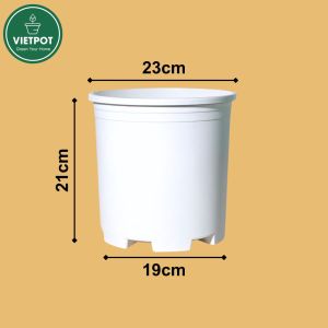 Chậu nhựa trồng cây VIETPOT màu trắng trơn trồng hoa kiểng để bàn ban công sân vườn