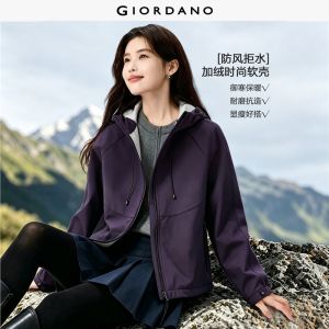 Giordano Women Softshell fleece-lined raglan sleeve hooded jacket Free Shipping 05376675