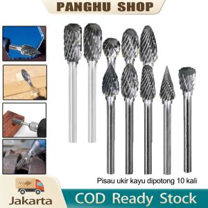Mata Bor Tungsten Steel Carbide Cone Spiral 10 PCSMata Gerinda MengukirBatang Bor Tungsten Baja Karbida Padat