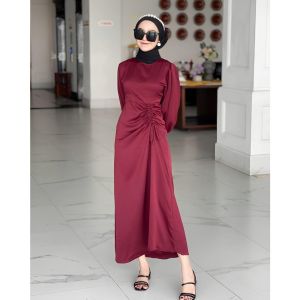 ABELYA Dress Silk Velvet satin Gamis Lebaran Terbaru Kondangan Wisuda Bridesmaid elegan dan Modern Polos